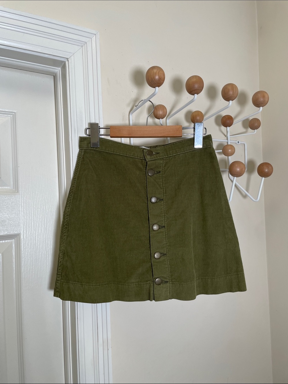 American Apparel Y2K Corduroy Button-Front Mini Skirt Olive Green S